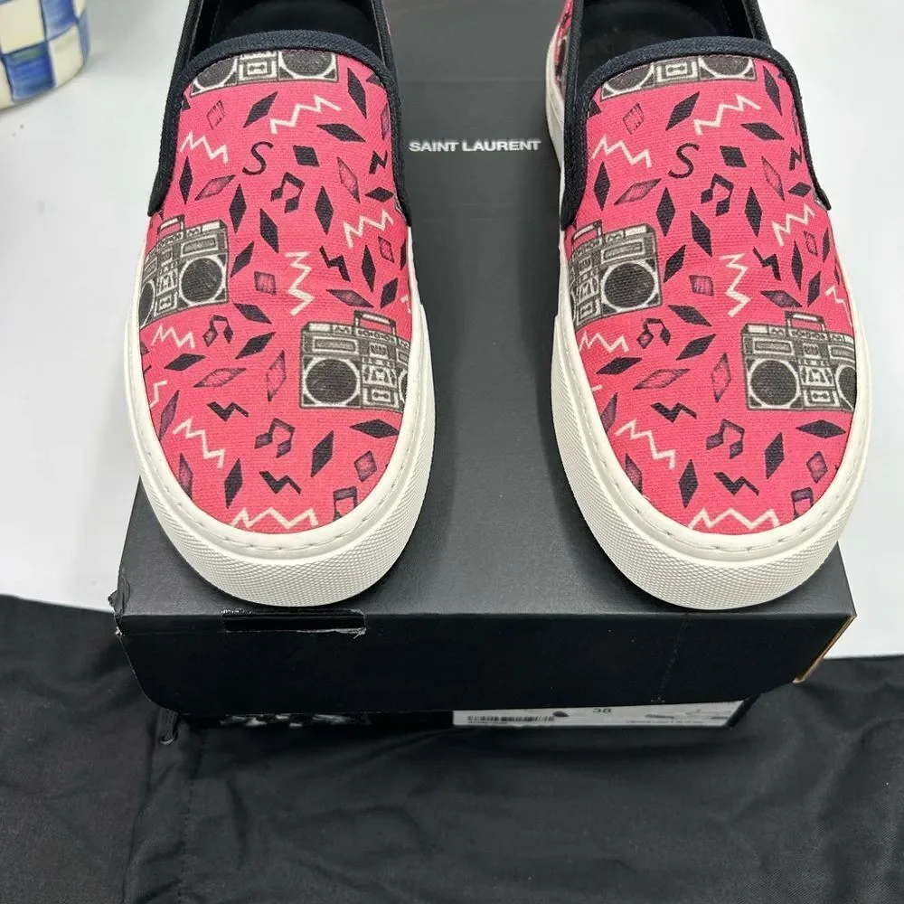 Women's Saint Laurent Venice, Radio print slip on sneakers size 38 made in Italy - Picture 3 of 11